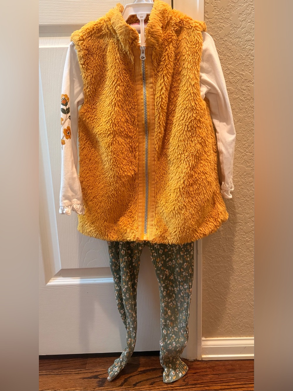 Little Lass 3 piece Golden Fuzzy Zip-Up Vest and matching outfit